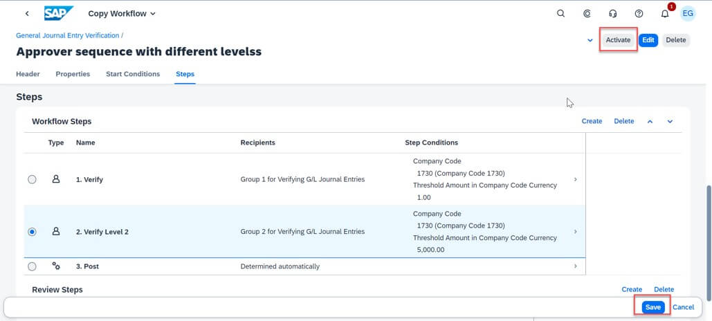 Workflow to Verify General Journal Entries per Level by Amount